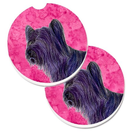 Carolines Treasures Pink Skye Terrier Set of 2 Cup Holder Car Coaster SS4739-PKCARC